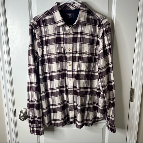 UNTUCKit Burgundy and Cream Plaid Flannel Shirt - Picture 1 of 6